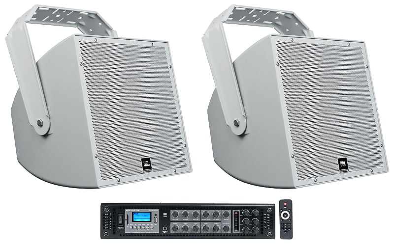(2) JBL AWC129 12&quot; 200w Indoor/Outdoor 70V Commercial Speakers + Amplifier  			