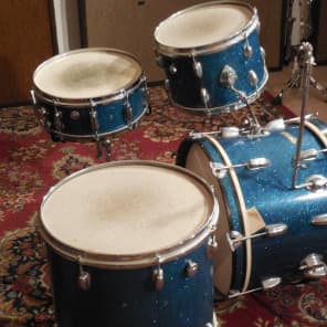 VINTAGE 1960s PEARL 4 pc BLUE SPARKLE DRUM KIT WITH HARDWARE (ALL ORIGINAL) image 4