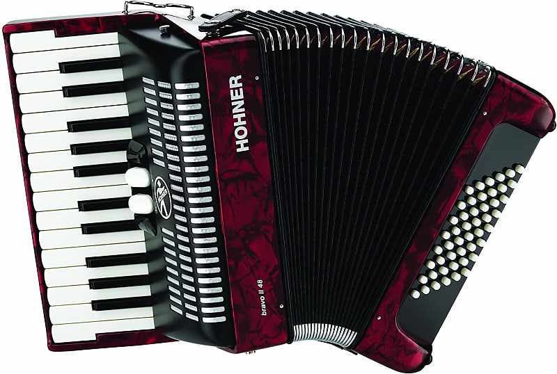 Hohner Accordions BR48R-N 26-Key Piano Accordion, 48 Bass, Red image 1