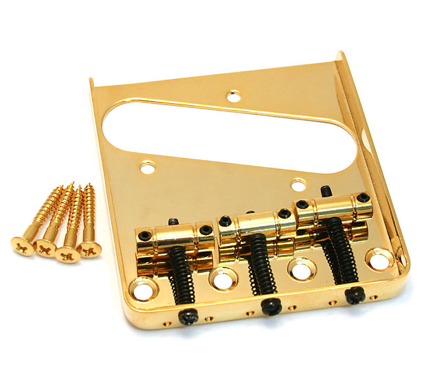 GB-TTS-G Gold 3-Saddle Guitar Bridge For Tele® Telecaster Guitar w/ Steel Plate image 1