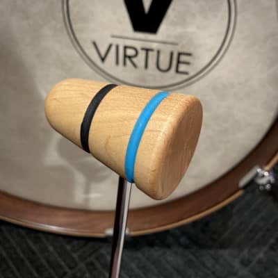Low Boy Custom Bass Drum Beater - VIRTUE Stripes Standard - Natural Maple Wood Kick Pedal Blue Black image 3