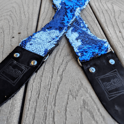 Rockit Music Gear Sparkly Royal Blue and White Sequin Handmade Guitar Strap image 2