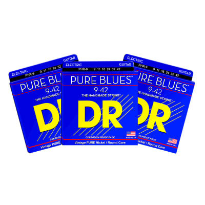 3 Sets DR Strings PHR-9 Pure Blues Light 9-42 Electric Guitar Strings image 1