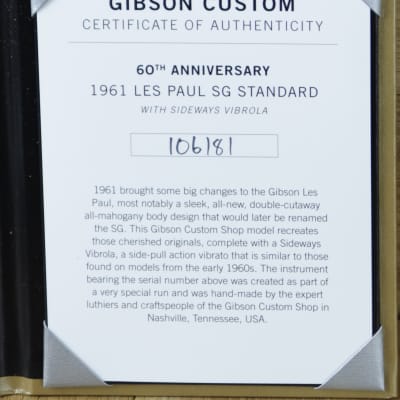 Gibson Custom 60th Anniversary 1961 SG Les Paul Standard VOS ~ 106181 image 7