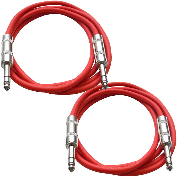 Seismic Audio SATRX-2-REDRED 1/4" TRS Patch Cables - 2' (2-Pack) image 1