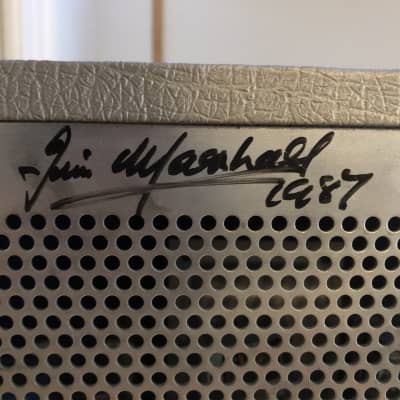 Marshall 2555 Silver Jubilee 25/50 100-watt SIGNED BY JIM MARSHALL and 2551a Slanted Cabinet 1987? Silver and Black image 2