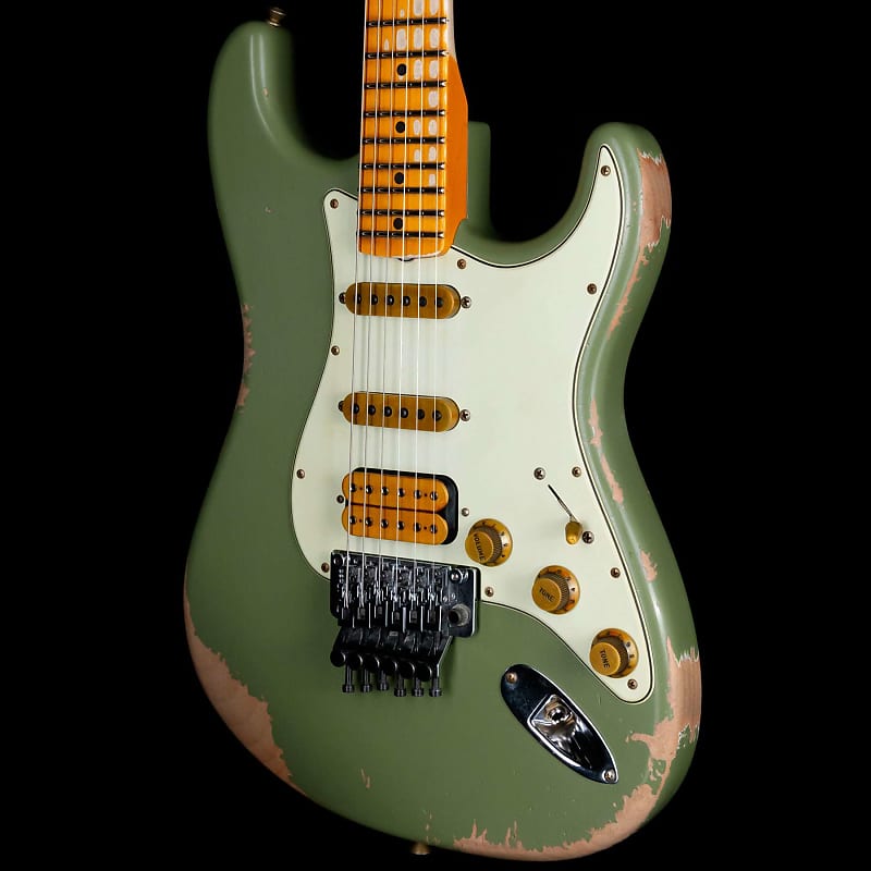 Fender Custom Shop Alley Cat Stratocaster Heavy Relic HSS Floyd Rose Rosewood Board Faded Army Drab Green image 1