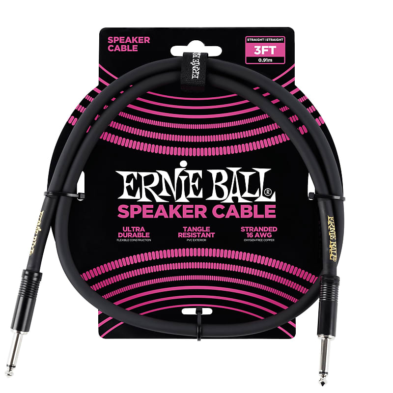 Ernie Ball 3' Straight / Straight Speaker Cable, Black (3-foot) image 1