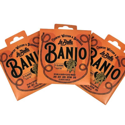 La Bella Banjo Strings * 3 Pack * No. 17 Nylon & Silver Plated Wound Plain Ends