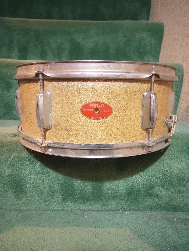 MICA (MIJ) "Swing Line" 5.5x14 Snare Drum (Made in Japan) 1960's - Gold Sparkle image 1