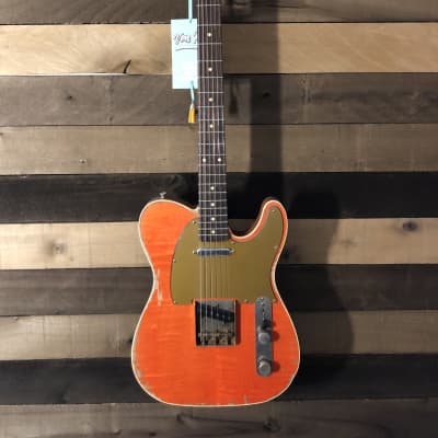 Von K Guitars T-Time GT Tele Flame Maple Slab Top Binding Aged Gretsch Orange Relic Nitro Lacquer image 1