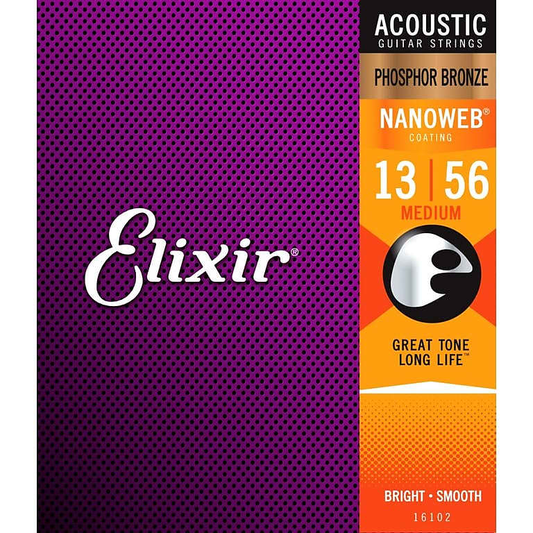 Elixir 16102 Nanoweb Phosphor Bronze Acoustic Guitar Strings - Medium (13-56) image 1