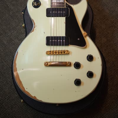 Palermo Custom Shop 1953 Les Paul Conversion Electric Guitar P90 Aged White RELIC W/ Gibson Case image 3