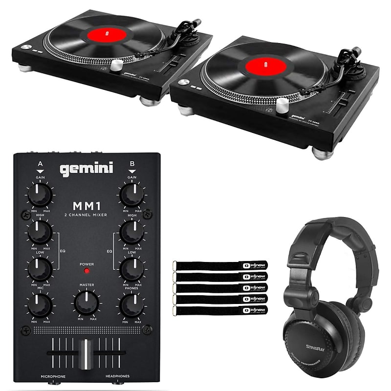 Gemini TT-1200 Belt Drive DJ Turntable Record Players Pair w 2 Channel  Mixer