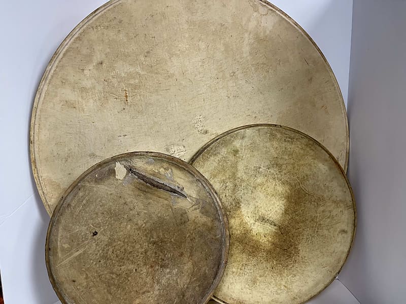 Vintage Calfskin drum heads for drum set (13", 15", 26") image 1