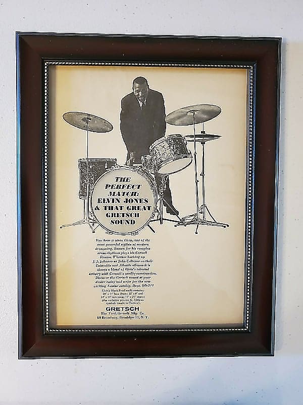 1964 Gretsch Drums Promotional Ad Framed Elvin Jones Original image 1
