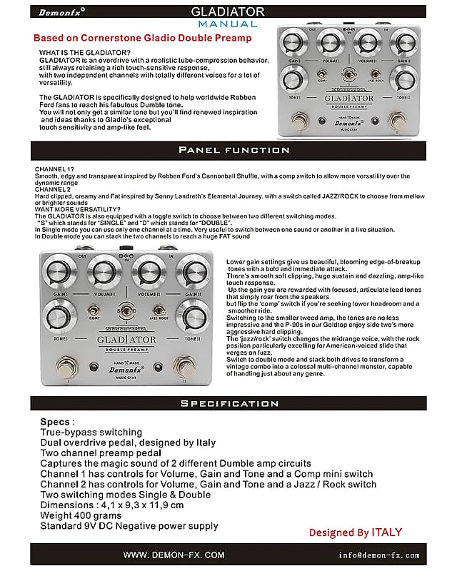 Demon FX GLADIATOR DOUBLE PRE-AMP Guitar Effect Pedal | Reverb