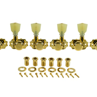 Kluson Revolution Locking Tuners 3x3 Pearloid keystone button - Gold KEDPL-3801G