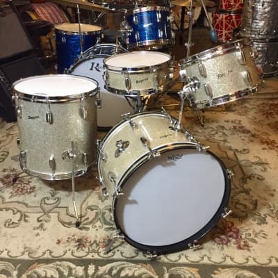 Vintage 1960s Rogers Holiday 4-Piece Drum Set w/ Bread & Butter Lugs in Silver Sparkle image 1