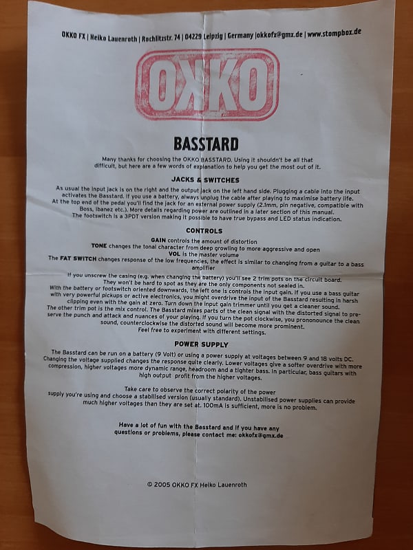 2006 OKKO BASSTARD BASS OVERDRIVE DISTORTION