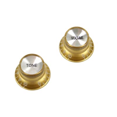 Set of 2 Top Hat Bell Style Guitar Knobs (1x tone 1x volume) Foil-top ,Gold