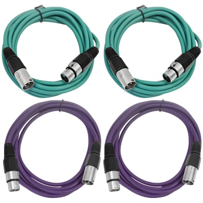 4 Pack of XLR Patch Cables 6 Foot Extension Cords Jumper - Green and Purple image 1