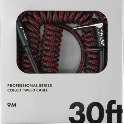 Fender Coiled Guitar/Instrument Cable, RED TWEED, Straight to Right-Angle 30'ft image 5