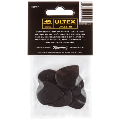 Dunlop 427P2.0 Ultex Jazz III Pointed Tip Guitar Picks, 2.0mm, 6-Pack image 2