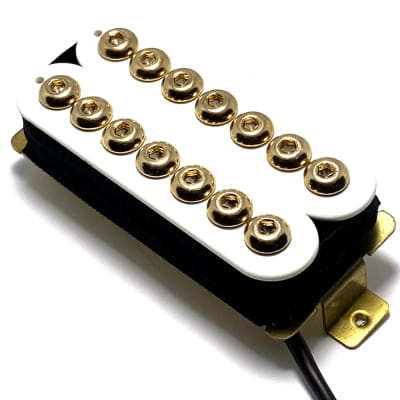 Seven String Crusader NECK Humbucker by Dragonfire Pickups Featuring Enhanced Coverage, White with Gold Oversized Hex Cap Poles image 3
