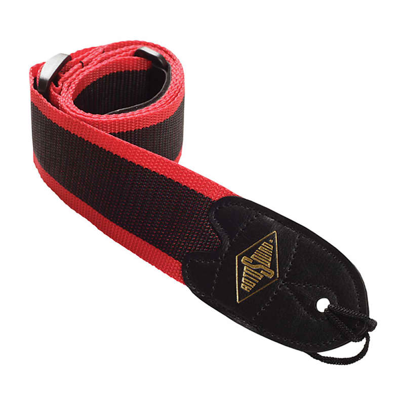 Rotosound STR10 High Quality Strap With Leather Ends - Red Stripes image 1
