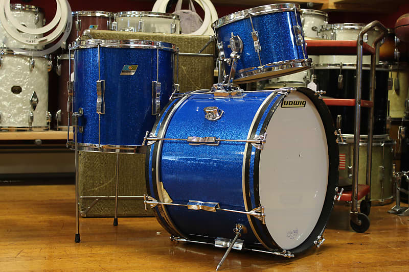 1969 Ludwig Club Date in Blue Sparkle 14x20 14x14 8x12 image 1