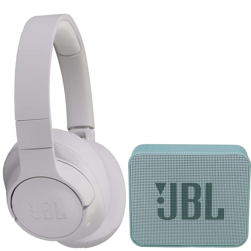 JBL Tune 760NC Noise-Canceling Wireless Over-Ear Headphones (White) + JBL Go 2 Wireless Waterproof Speaker Cyan image 1