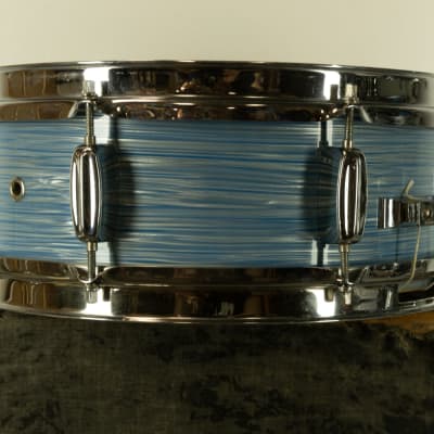1960s Rogers 5x14 Light Blue Pearl Ripple Powertone Snare Drum image 6