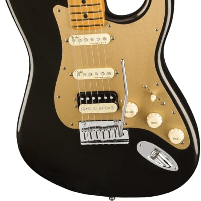 Fender American Ultra Stratocaster HSS Electric Guitar Maple FB, Texas Tea image 1