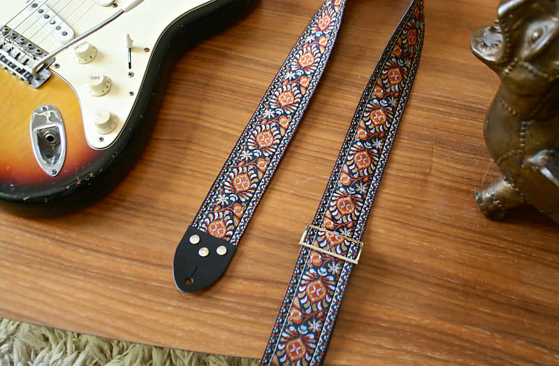 Vintage 70s Red 'Peacock' Hippie Guitar Strap Replica | Reverb
