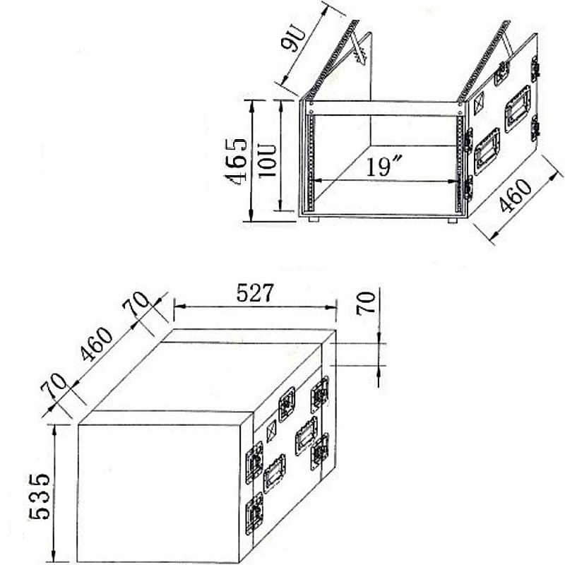 EXTREME YC10UR9M FLIGHT CASE LEGNO 10MM COMBO UNITA RACK 10U MIXER 9U 3  COPERCHI 10 CHIUSURE 4 MANIG