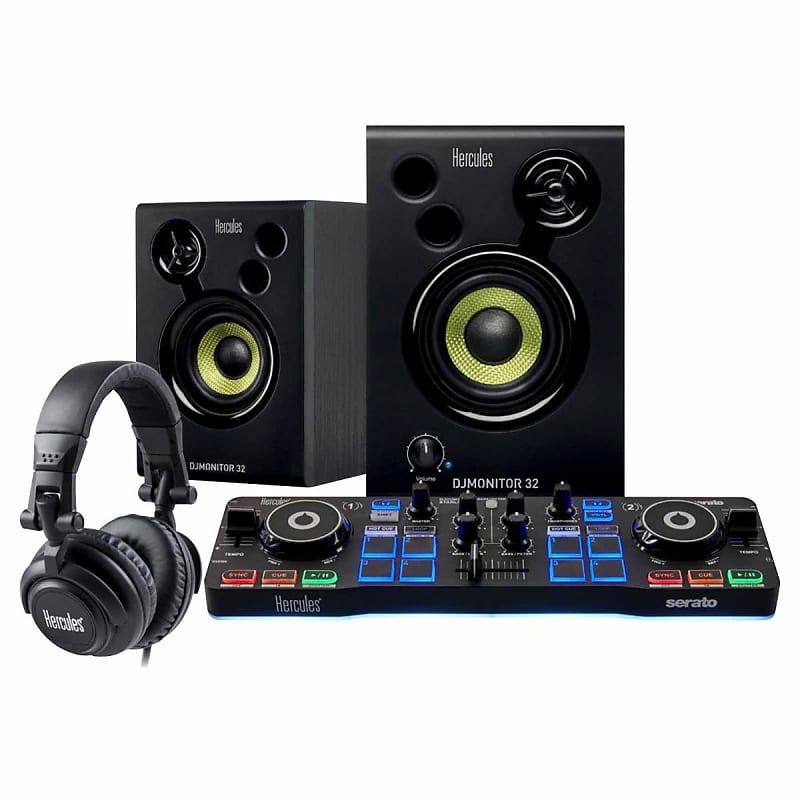Hercules DJ Starter Kit Bundle Pack w 2 Deck Controller, Speakers, & Headphones image 1
