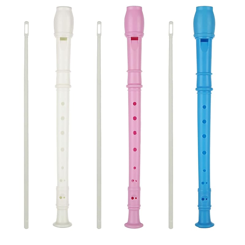 12 Pack 8 Hole Recorders Flute, 3 Color Plastic Recorders Musical Instruments With Cleaning Rod, Beginner Recorder Soprano Recorder For Music (White, Pink, Blue) image 1