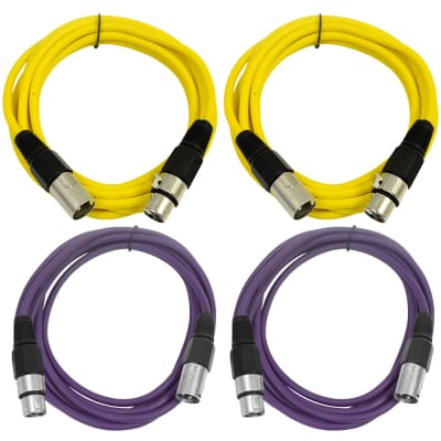 4 Pack of XLR Patch Cables 6 Foot Extension Cords Jumper - Yellow and Purple image 1