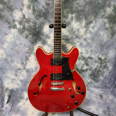 2002 Fender Squire Starfire 335 Style Candy Apple Red Pro Setup New Strings New Deluxe Gigbag for sale