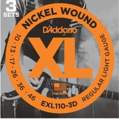 D'Addario EXL110-3D Nickel Wound Electric Guitar Strings Regular Light 10-46 3 Set