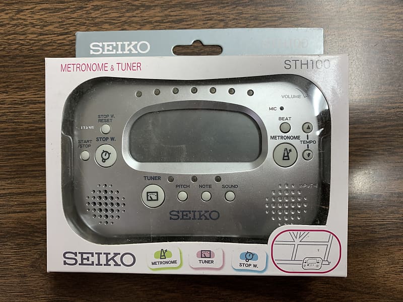 SEIKO STH100 Guitar & Bass electronic TUNER and Metronome new - Silver.
