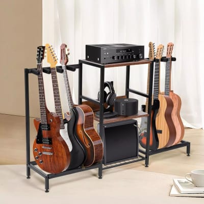 3-Tier Guitar Stand with Storage Shelves | Multi-Guitar Display Rack for Acoustic, Electric, Bass, Ukulele & Accessories – Ideal for Studios, Homes, and Music Rooms image 5