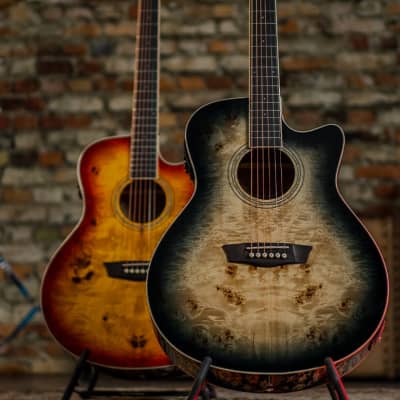 Washburn Deep Forest Burl ACE Grand Auditorium Acoustic Electric Guitar Black Fa for sale