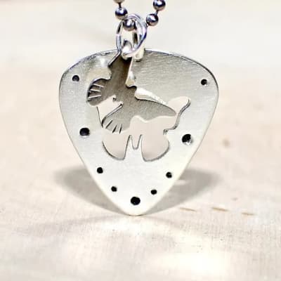 sterling silver guitar pick necklace with playable pick - butterflies image 1