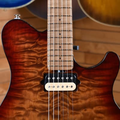 Music Man Axis Super Sport HH Tremolo Roasted Figured Maple Neck & Fretboard Quilted Amber image 9