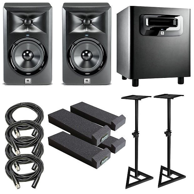 JBL LSR305 Studio Monitor with Subwoofer, MoPADs, XLR Cables Reverb