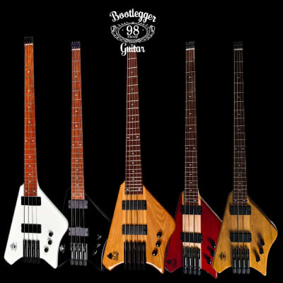 Immagine BootLegger Guitar Ace Headless Bass 4 String 7.8 Lbs With Honey Clear Stiletto Case &  Gig Bag - 3