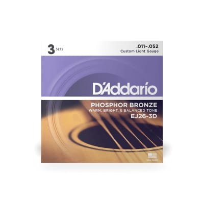 D'Addario 3-Pack Phosphor Bronze Acoustic Guitar String Set Custom Light Gauge 11-52 image 1