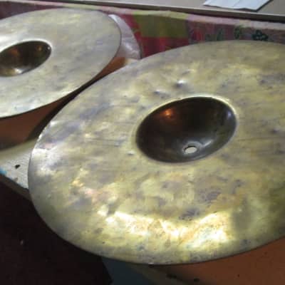 Flying Saucer  Hi-Hat cymbals (Pair) 12" apprx 700 gram each ruff brass finish image 2